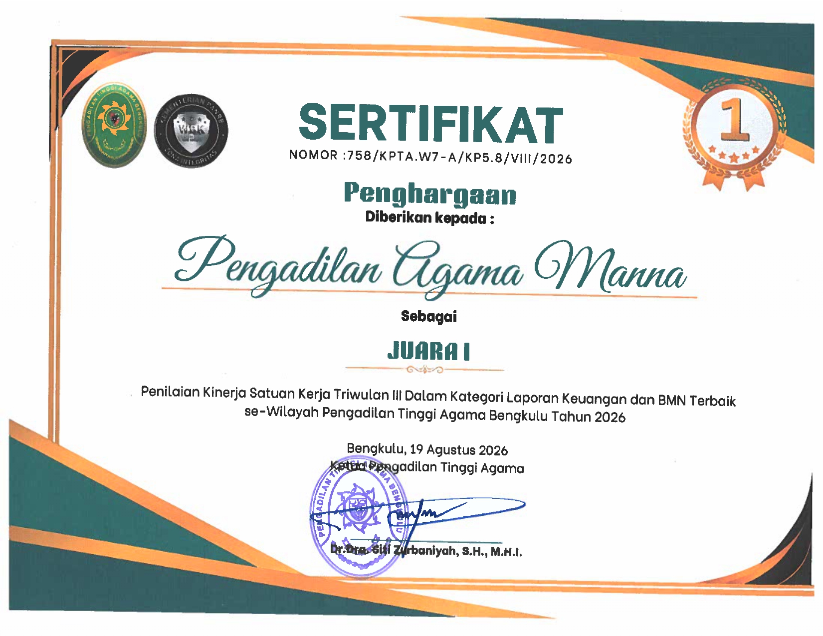 Juara I Laporan Keuangan dan BMN page 0001