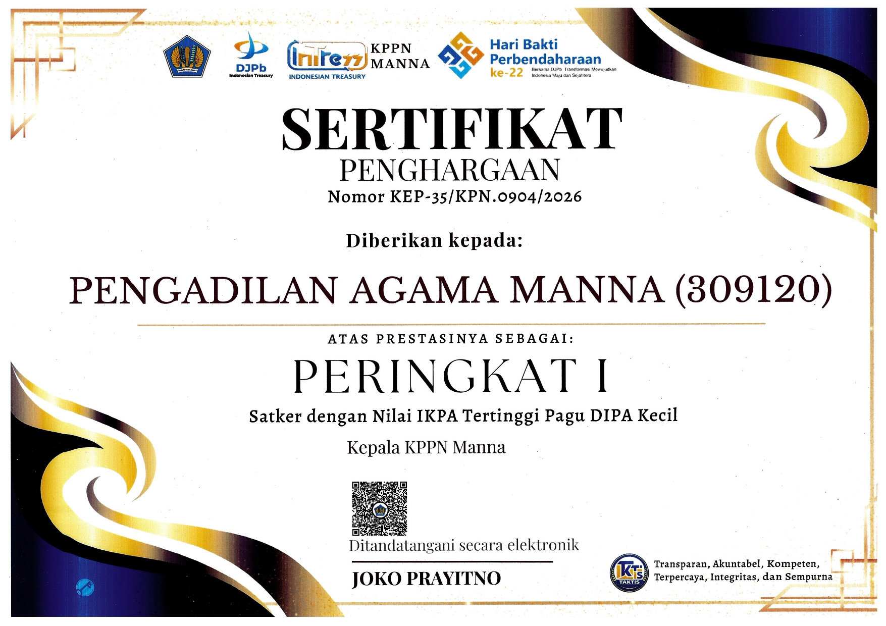 Peringkat I Nilai IKPA Terttinggi Dipa 04 page 0001