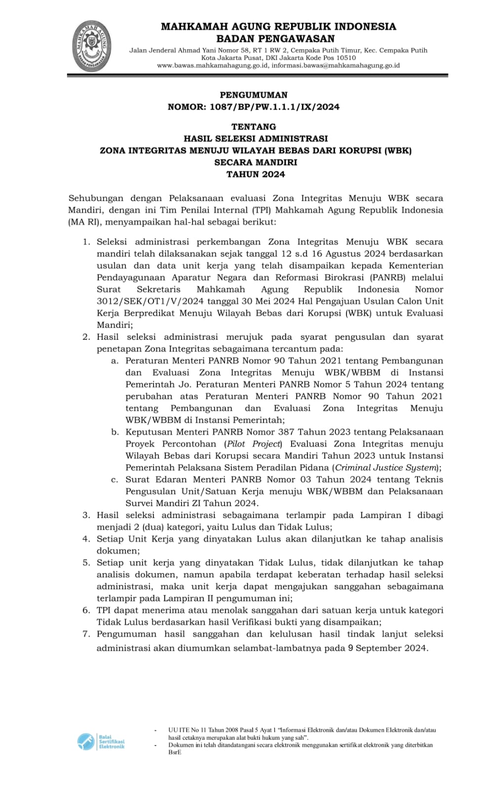 Pengumuman Surat TPI