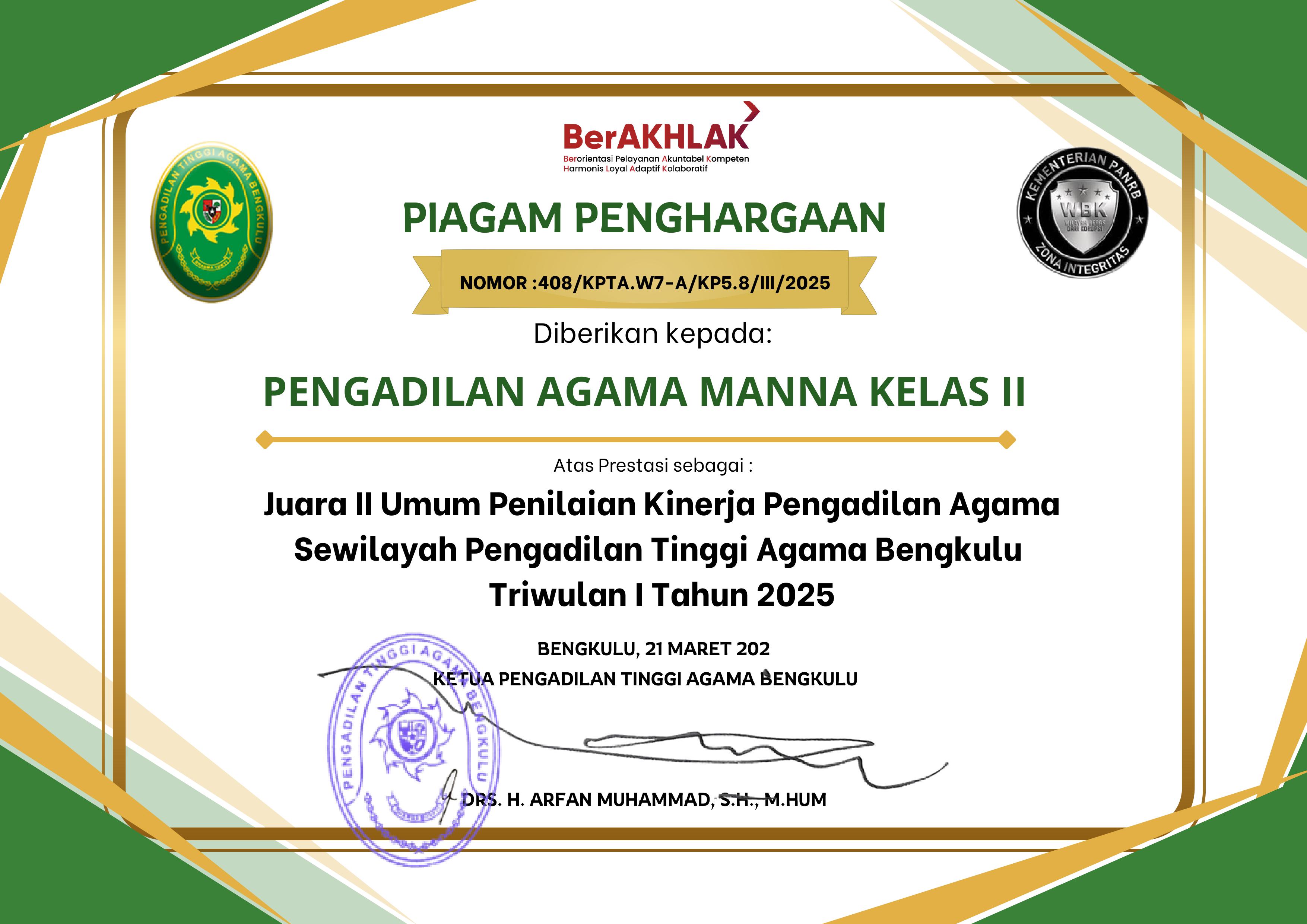 Juara II Umum Penilaian Kinerja