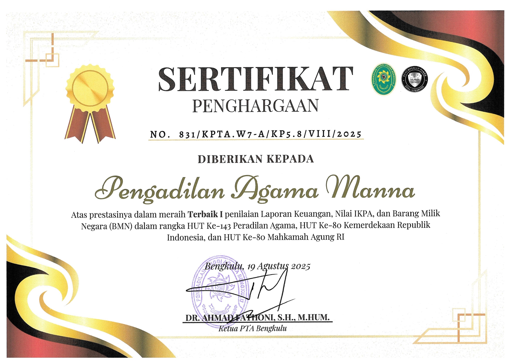 Juara I Laporan Keuangan IKPA BMN