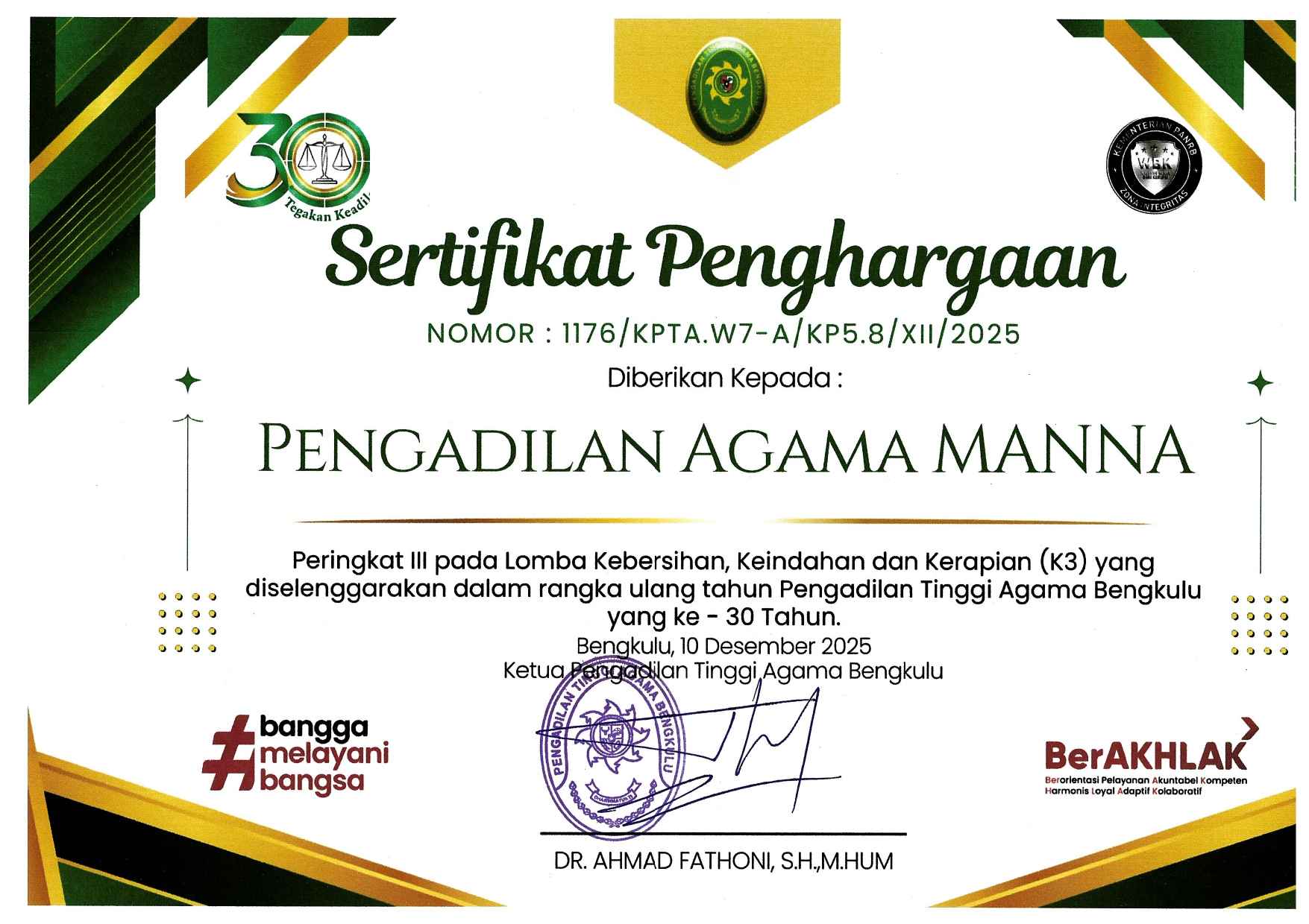 Peringkat III Lomba Kebersihan