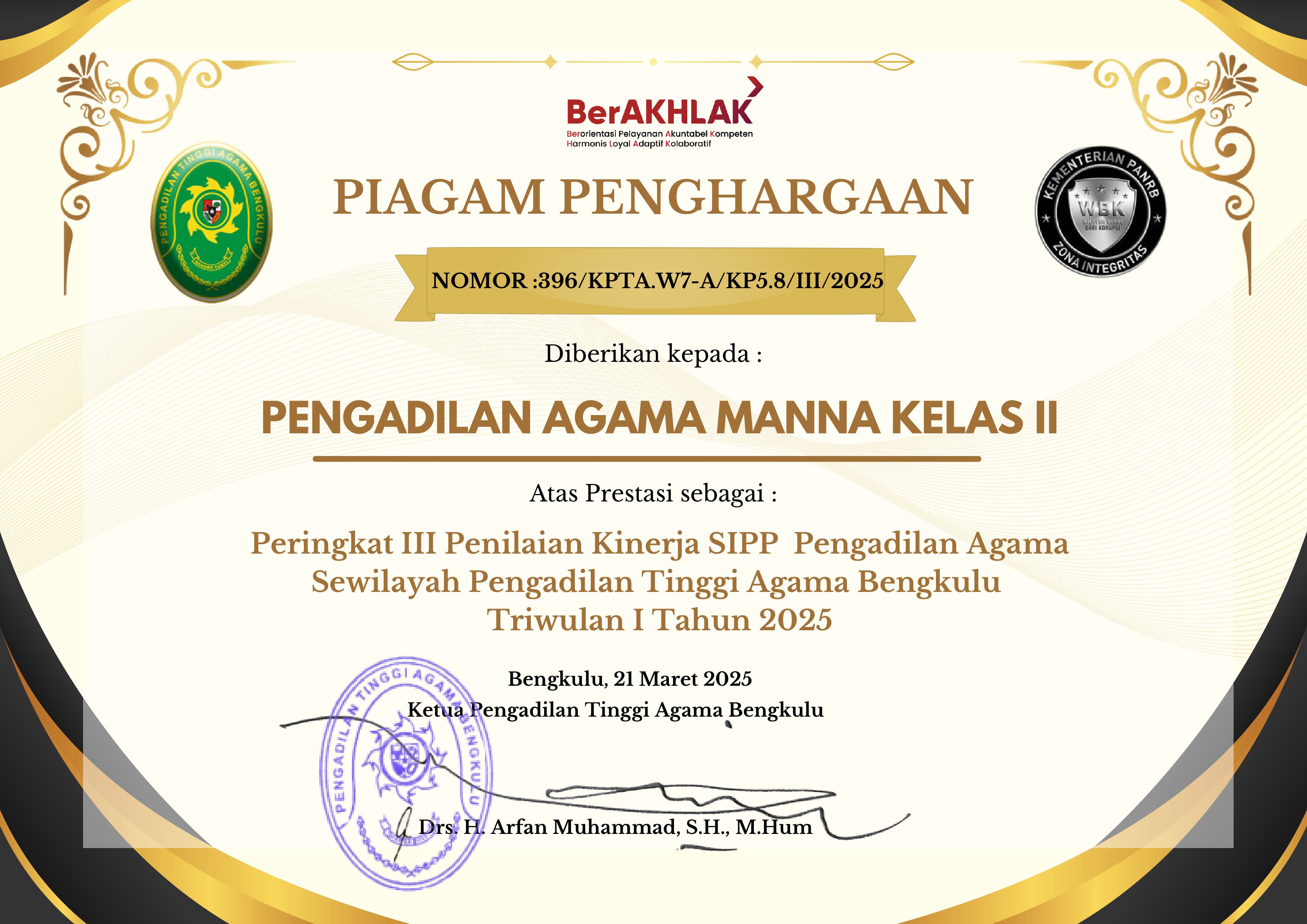 Peringkat III Penilaian Kinerja SIPP