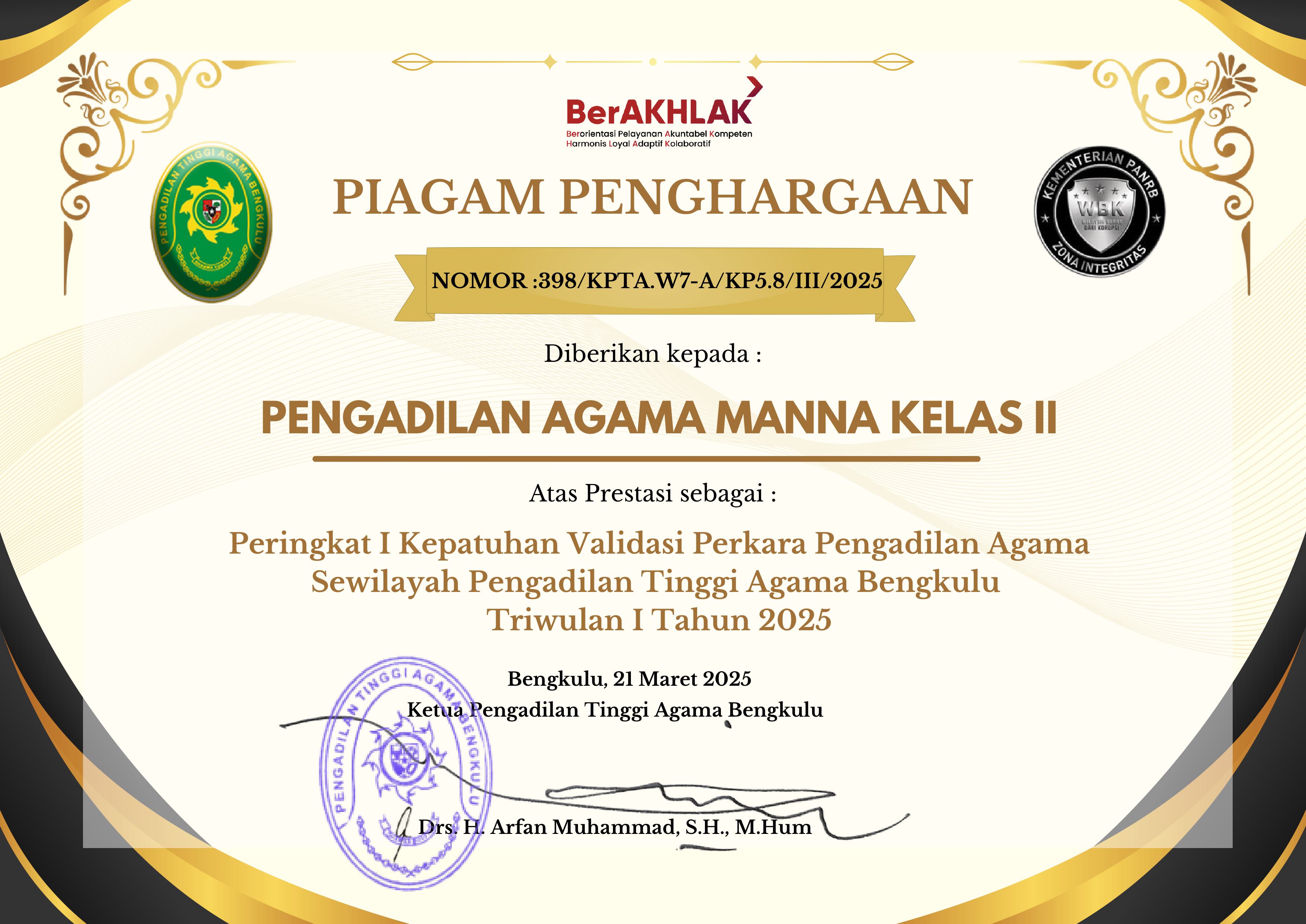 Peringkat I Kepatuhan Validasi Perkara